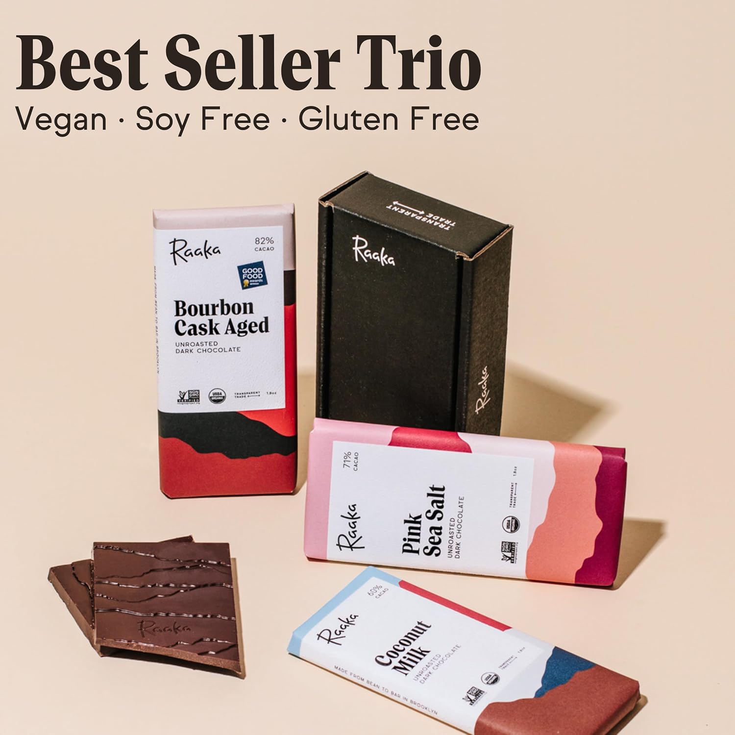 Raaka Chocolate Best Sellers Trio | Gourmet Dark Chocolate Gift | Organic